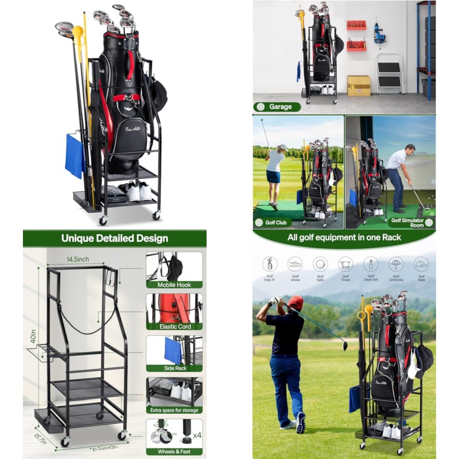 Golf Equipment Organizer For Garage - Golf Bags Storage Garage Organizer -